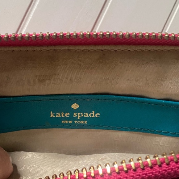 KATE SPADE Hot Pink Leather Wristlet Clutch Zipper with Strap - Picture 6 of 16
